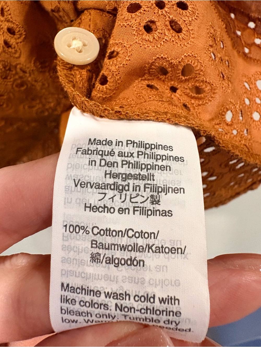 Madewell 100% Cotton Eyelet Peasant Blouse | Golden Ochre | Small - Picture 6 of 6